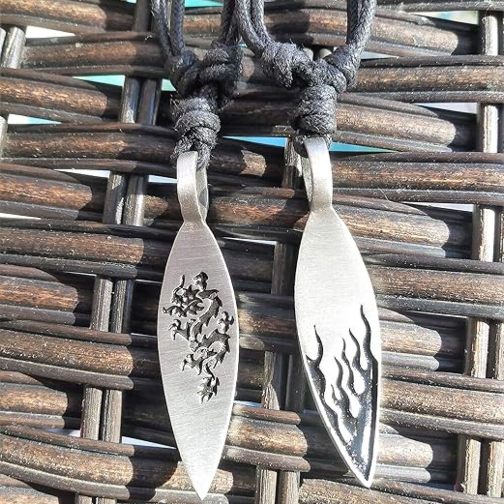 2 Pack Tribal Beach Surfboard Silver Tone Pendant Necklace Dragon & Flames